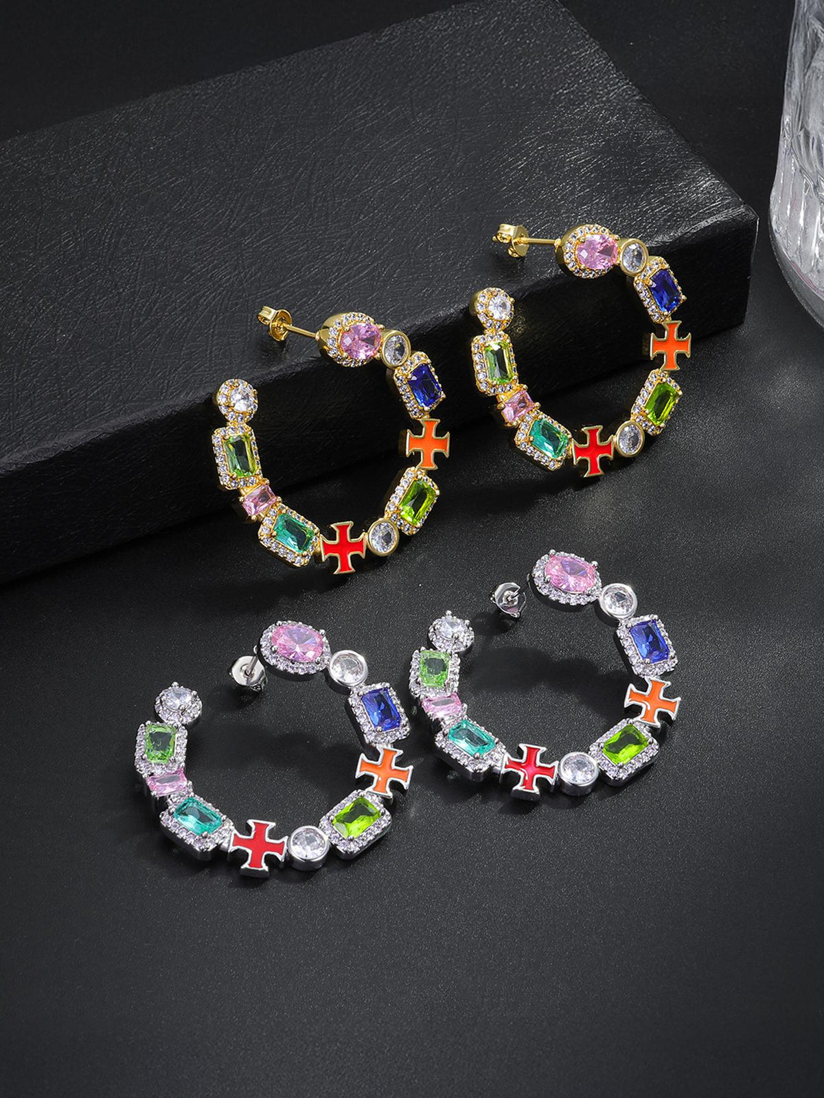 Colorful Enamel Cross Stud Earrings