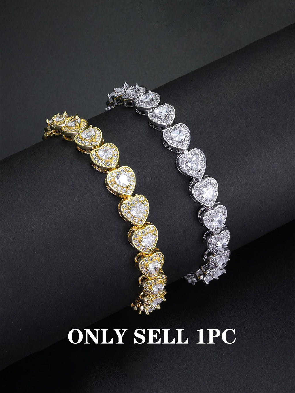 White CZ Heart Tennis Bracelet