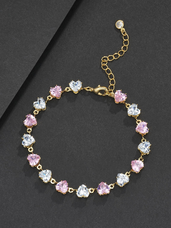 Pink Heart CZ Statement Bracelet Hover Image