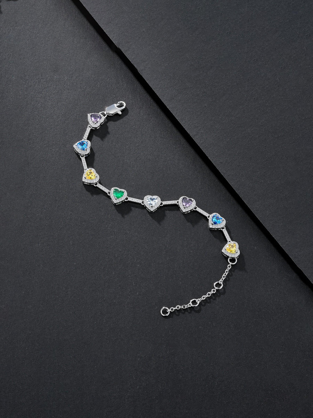 Multicolor Heart CZ Statement Bracelet