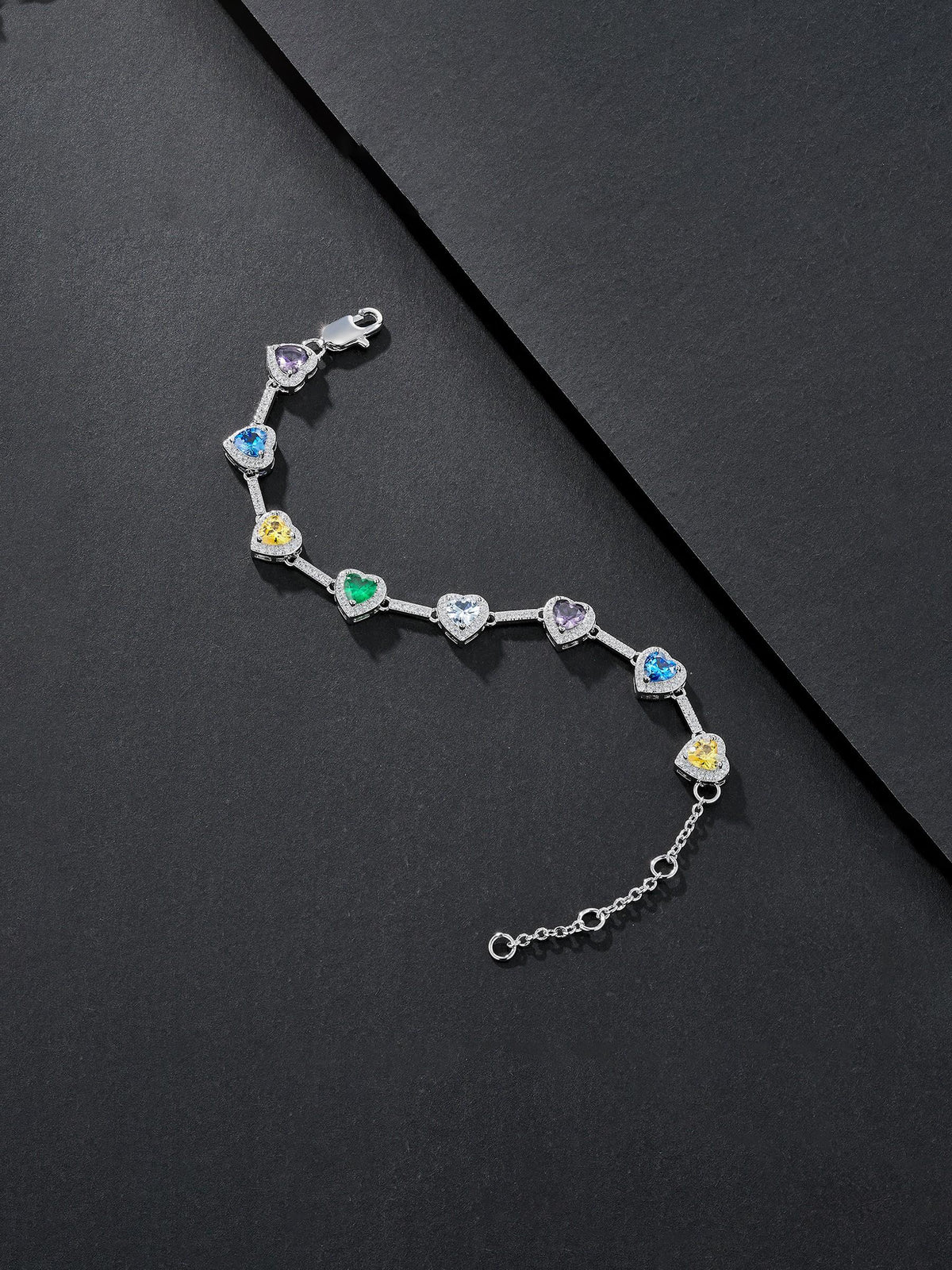 Multicolor Heart CZ Statement Bracelet