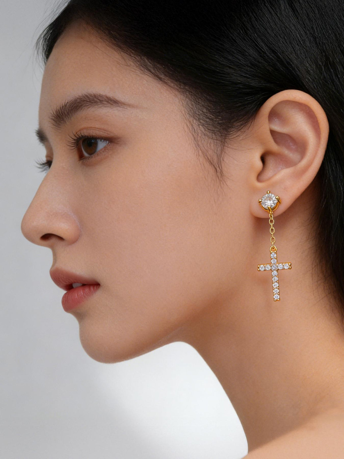 Iced Cross CZ Stud Earrings