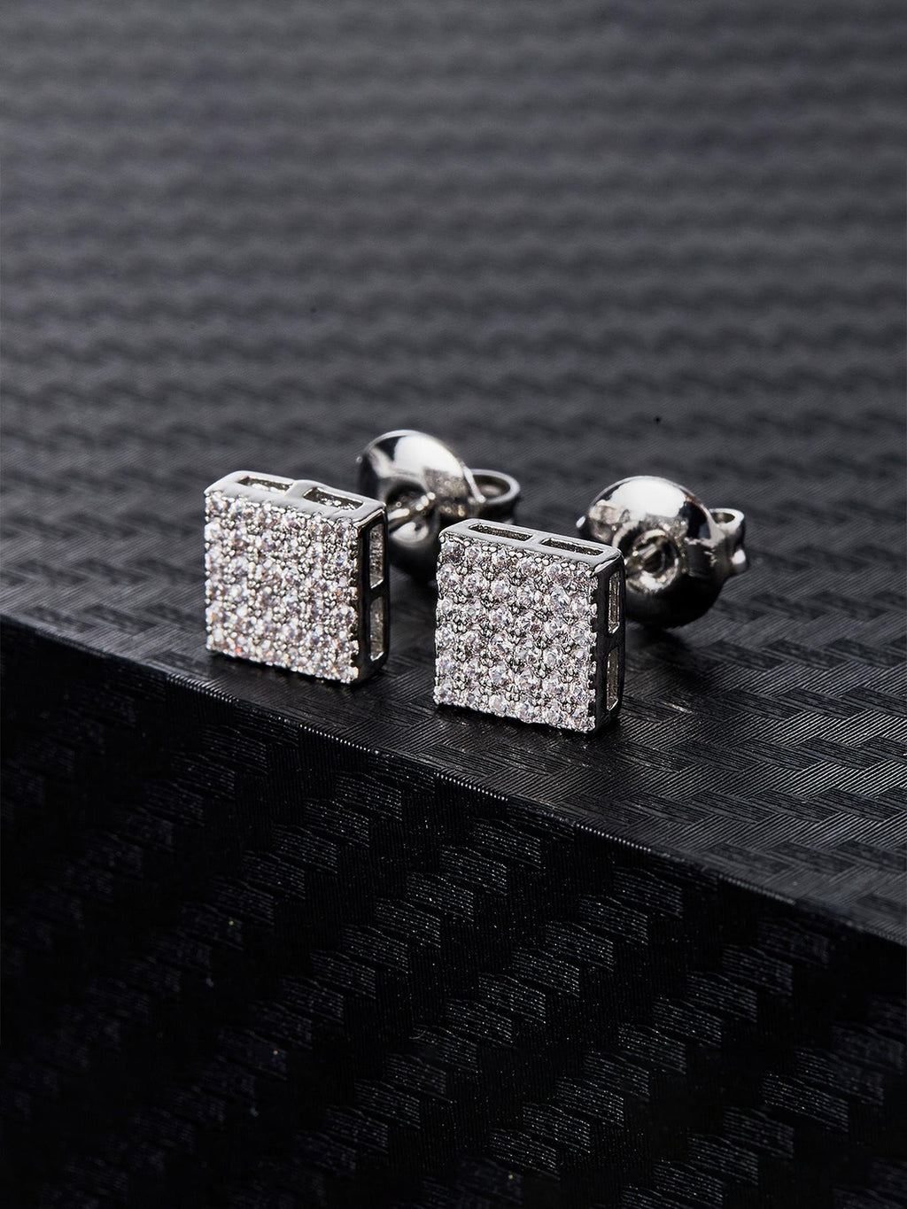 Iced Square CZ Stud Earring Set