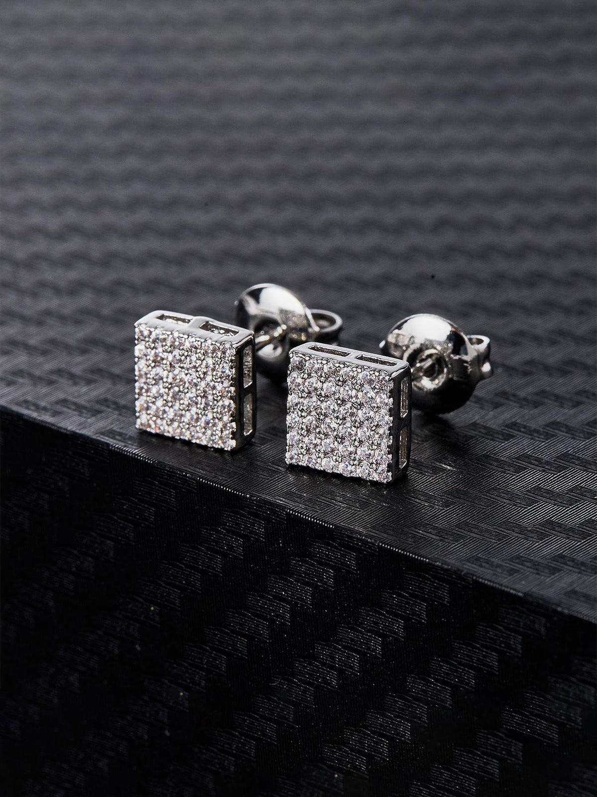 Iced Square CZ Stud Earring Set