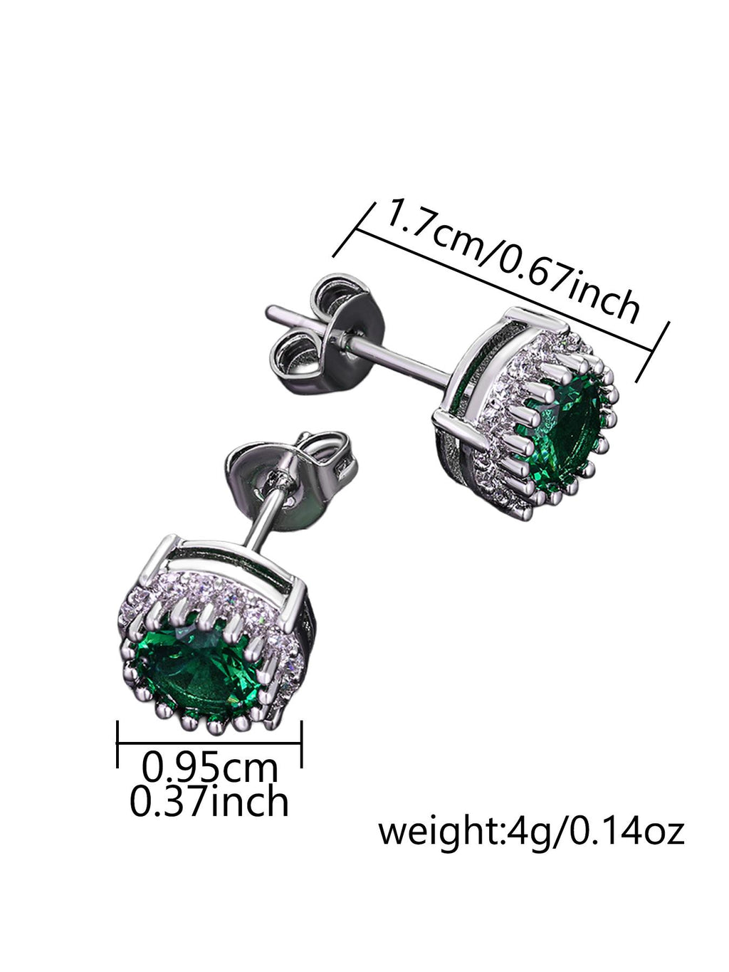 Emerald Green Round CZ Stud Earrings