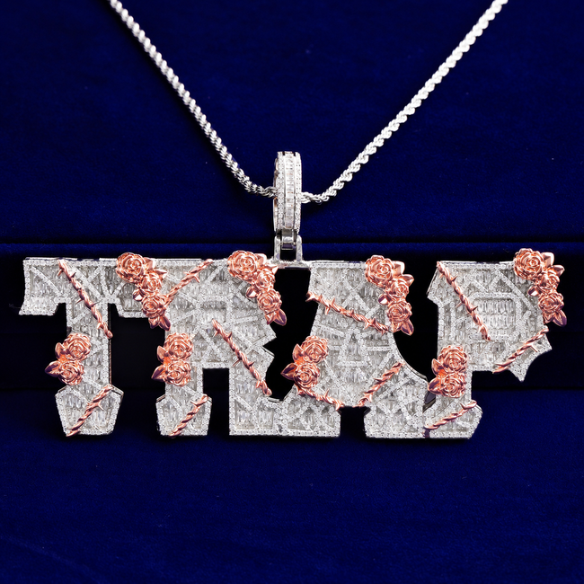 Custom Rose Wrapped Baguette Name Pendant Hover Image