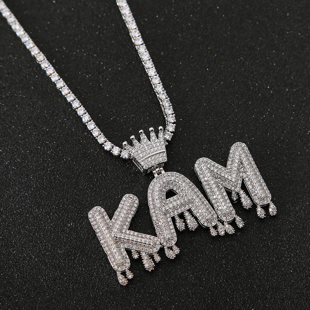 Custom Crown Teardrop Letter & Number Pendant