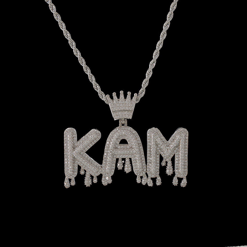 Custom Crown Teardrop Letter & Number Pendant