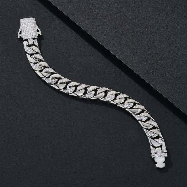 12mm Wide Flat Iced Miami Cuban Bracelet Main Image