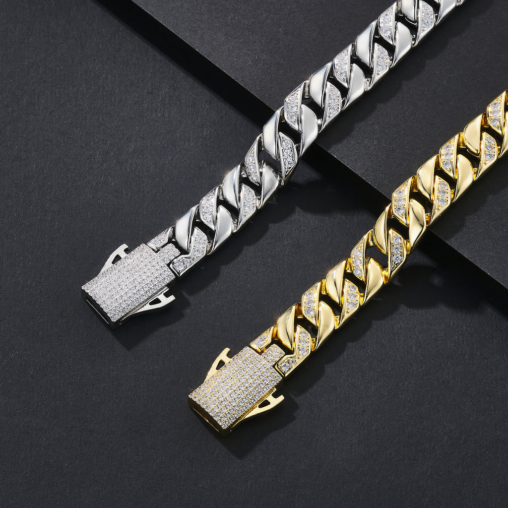 12mm Wide Flat Iced Miami Cuban Bracelet