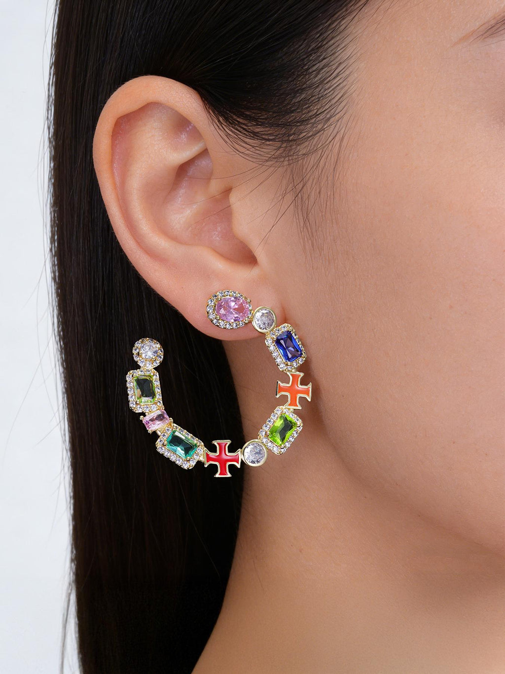 Colorful Enamel Cross Stud Earrings