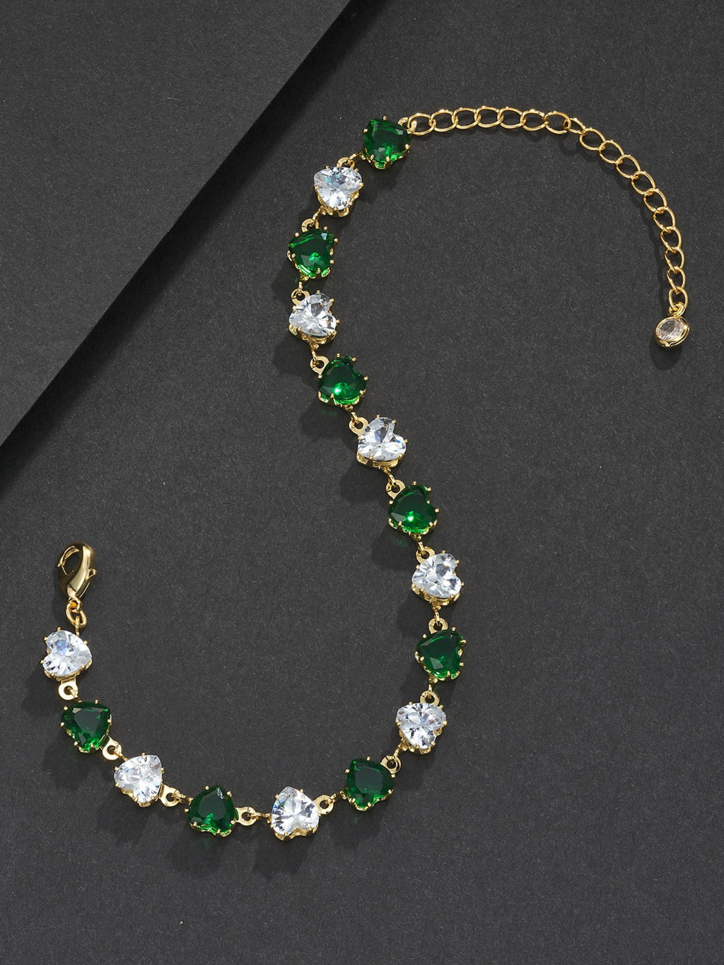 Two-Tone Green Heart Charm Bracelet