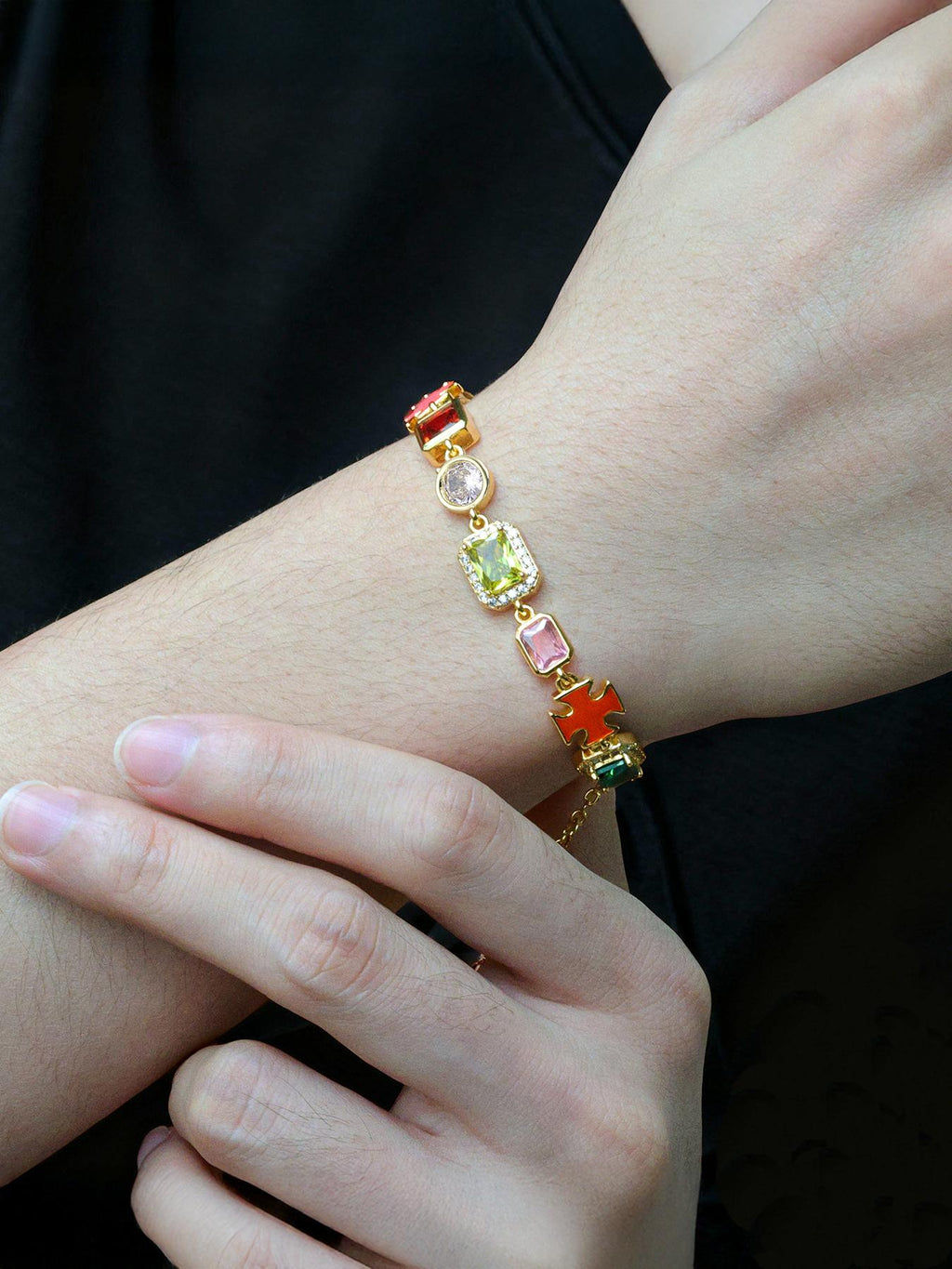 Enamel Cross Color CZ Statement Bracelet