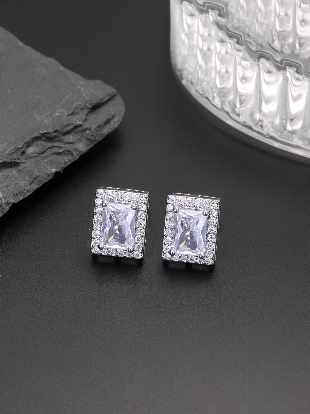 Iced Square CZ Stud Earrings