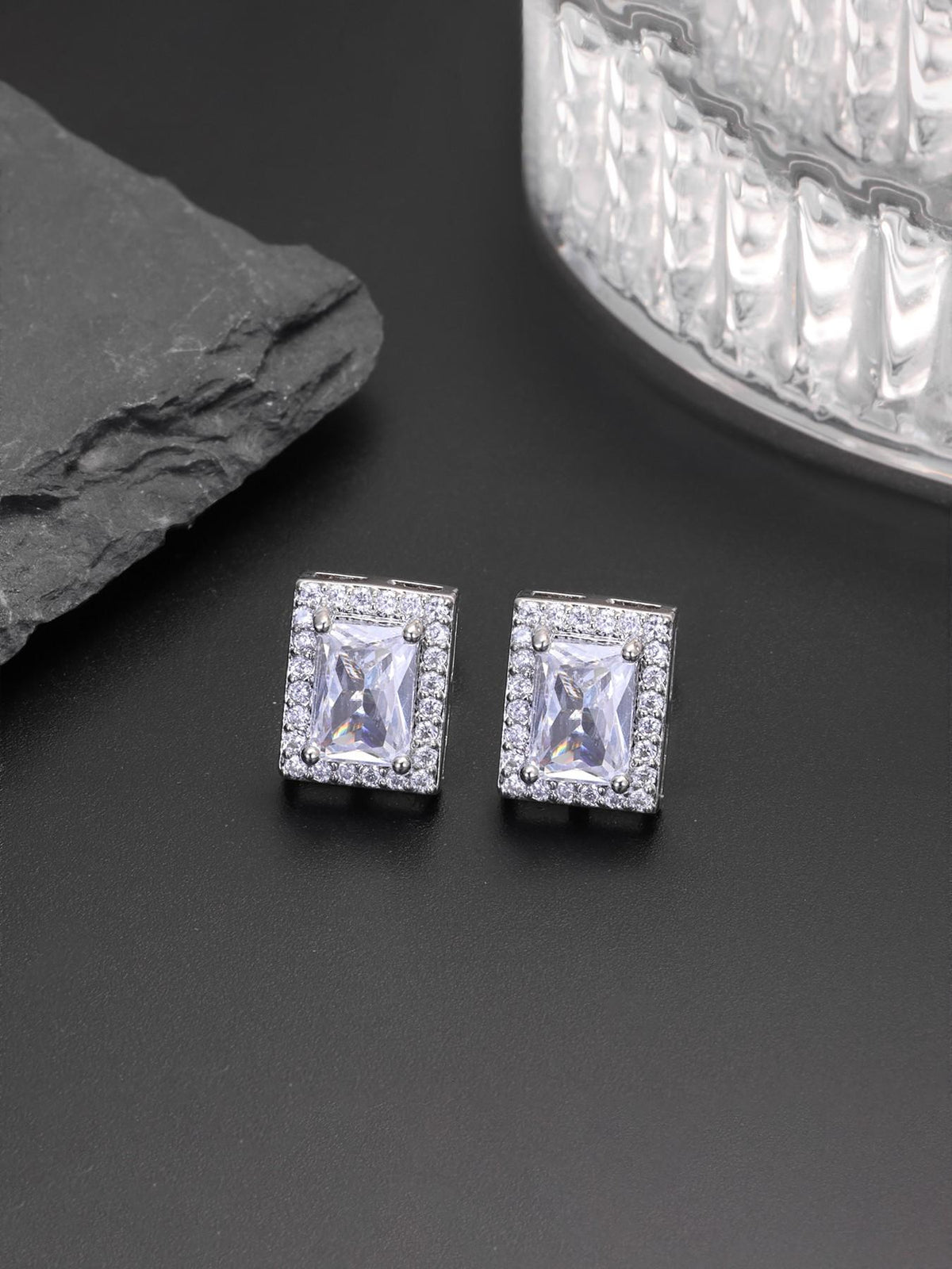 Iced Square CZ Stud Earrings