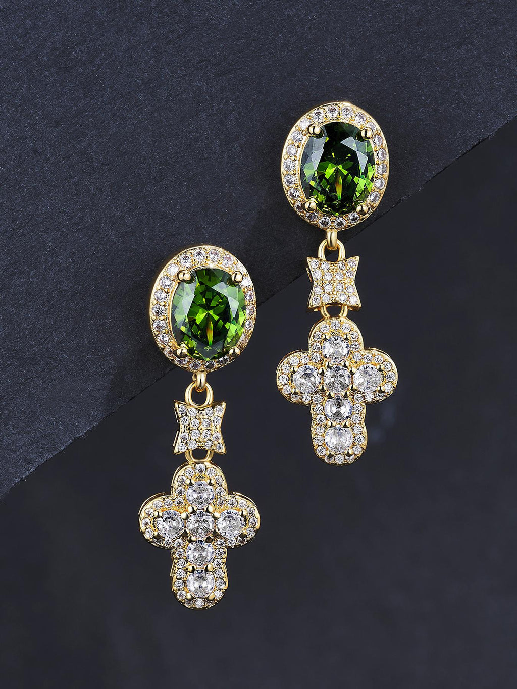Emerald Green CZ Cross Stud Earrings
