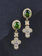 Emerald Green CZ Cross Stud Earrings