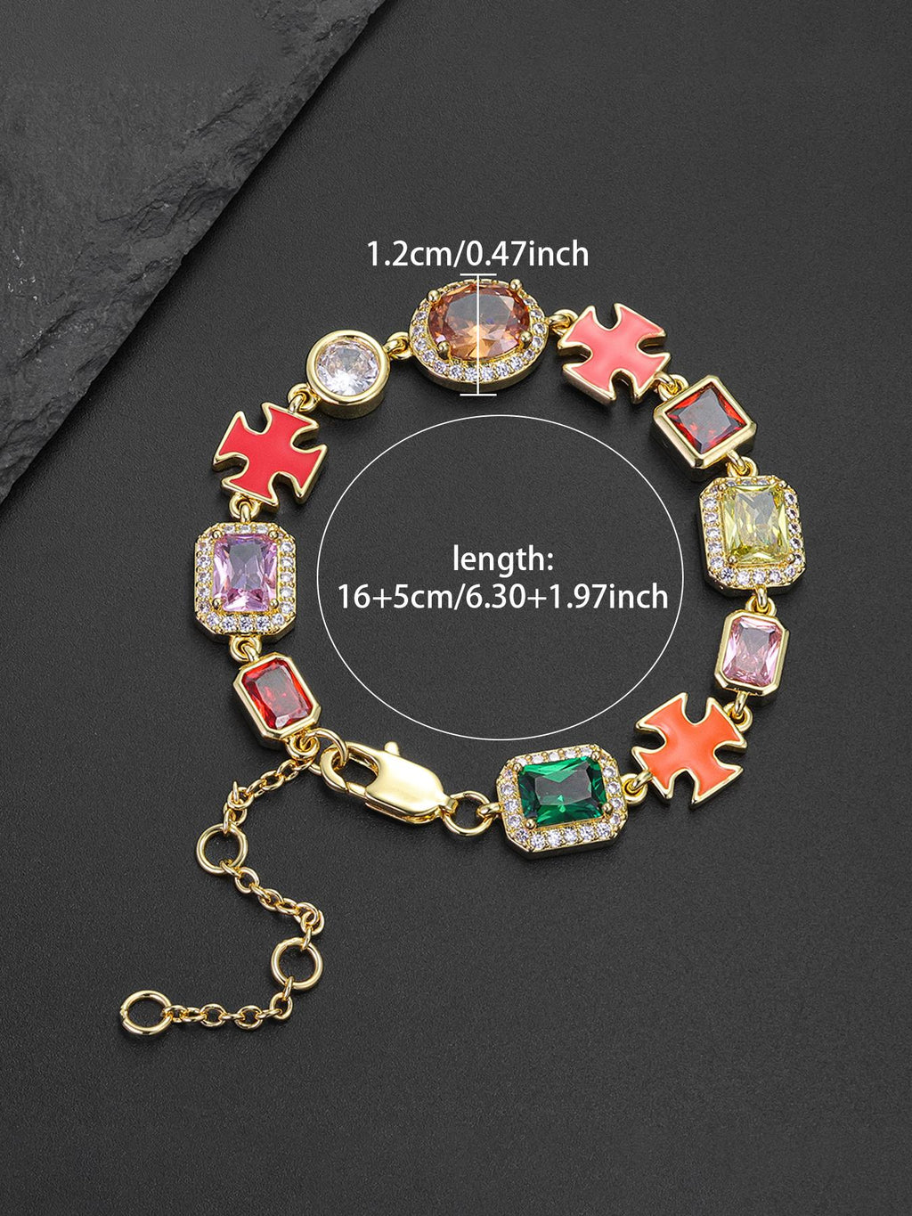 Enamel Cross Color CZ Statement Bracelet