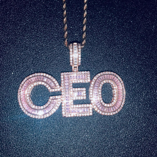 Pink Baguette Iced Out Name Pendant Hover Image