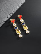 Multicolor Gemstone Cross Drop Earrings