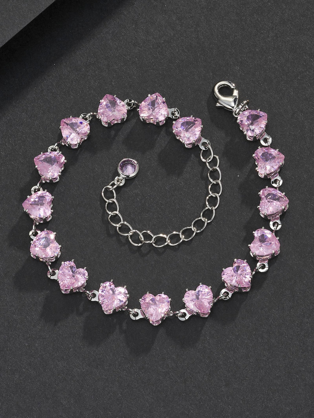6mm Adjustable Pink Heart CZ  Bracelet