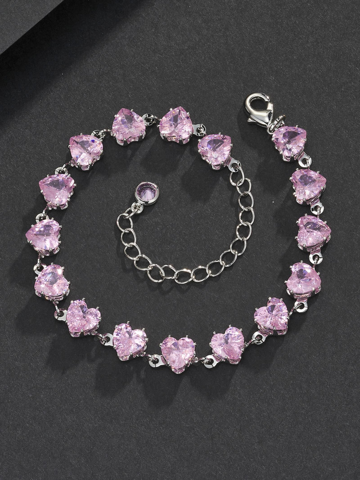 6mm Adjustable Pink Heart CZ  Bracelet
