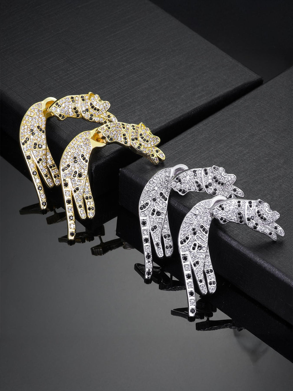 Iced Jumping Cat Stud Earrings