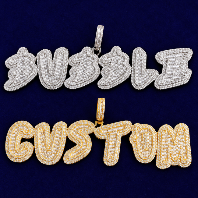 Custom Hinged Baguette Bubble Letter Pendant Main Image