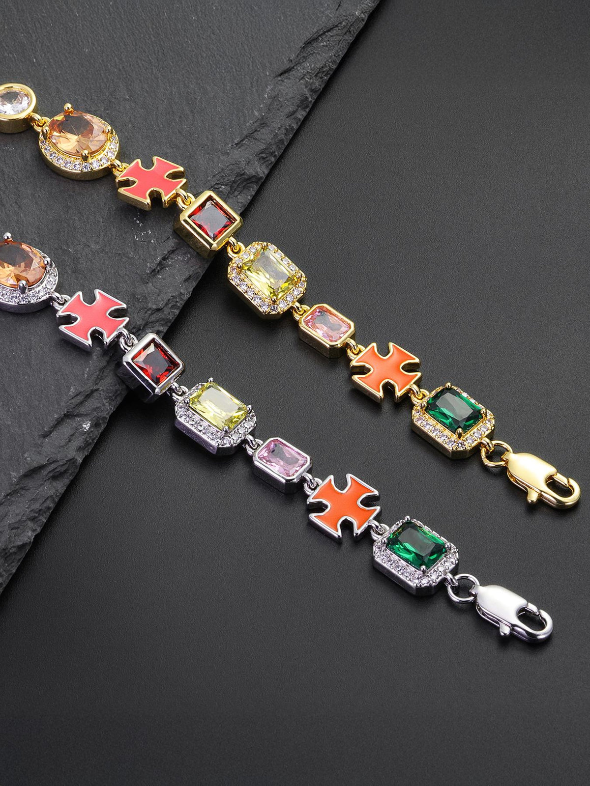 Enamel Cross Color CZ Statement Bracelet
