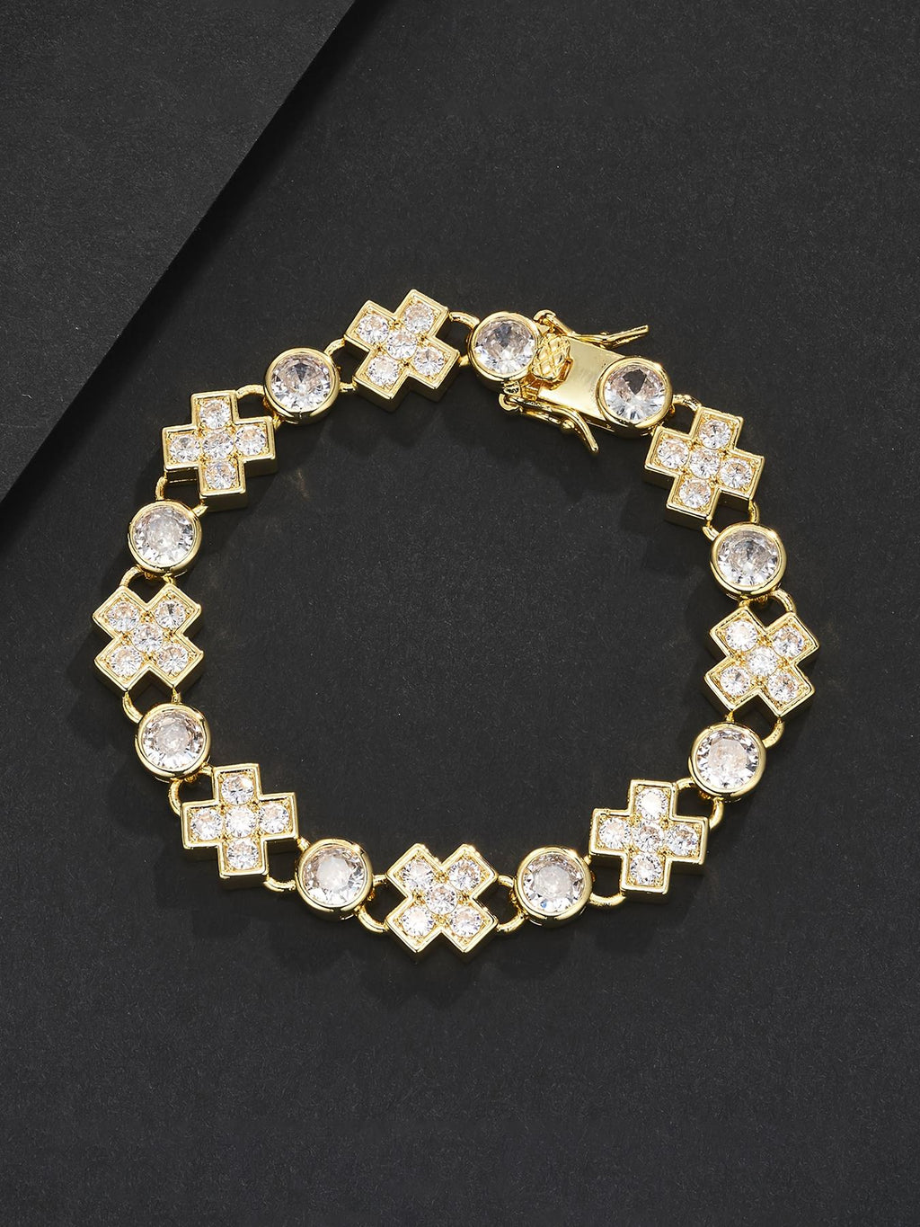 Large CZ Floral Cross Tennis Bracelet