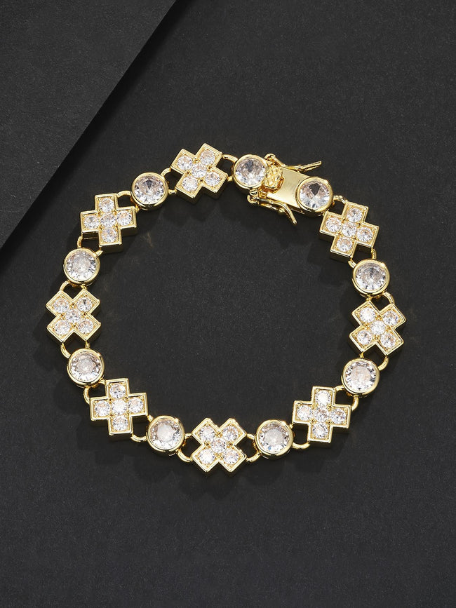 Large CZ Floral Cross Tennis Bracelet Hover Image