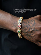 Iced Multicolor Square‑CZ Cuban Link Bracelet