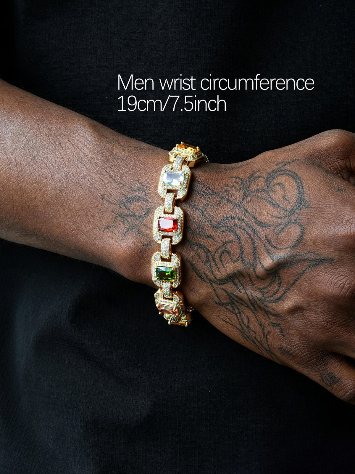 Iced Multicolor Square‑CZ Cuban Link Bracelet