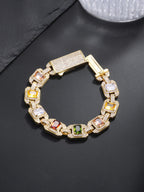 Iced Multicolor Square‑CZ Cuban Link Bracelet