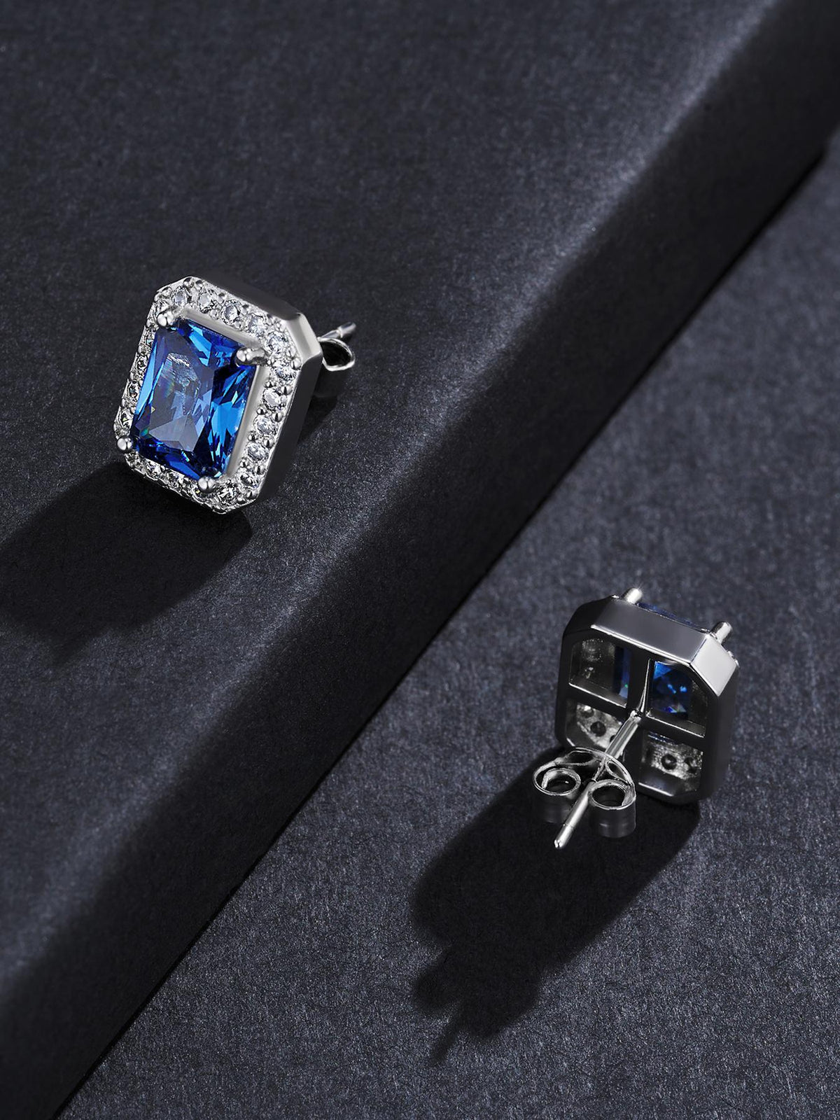 Blue Gem Iced Stud Earrings