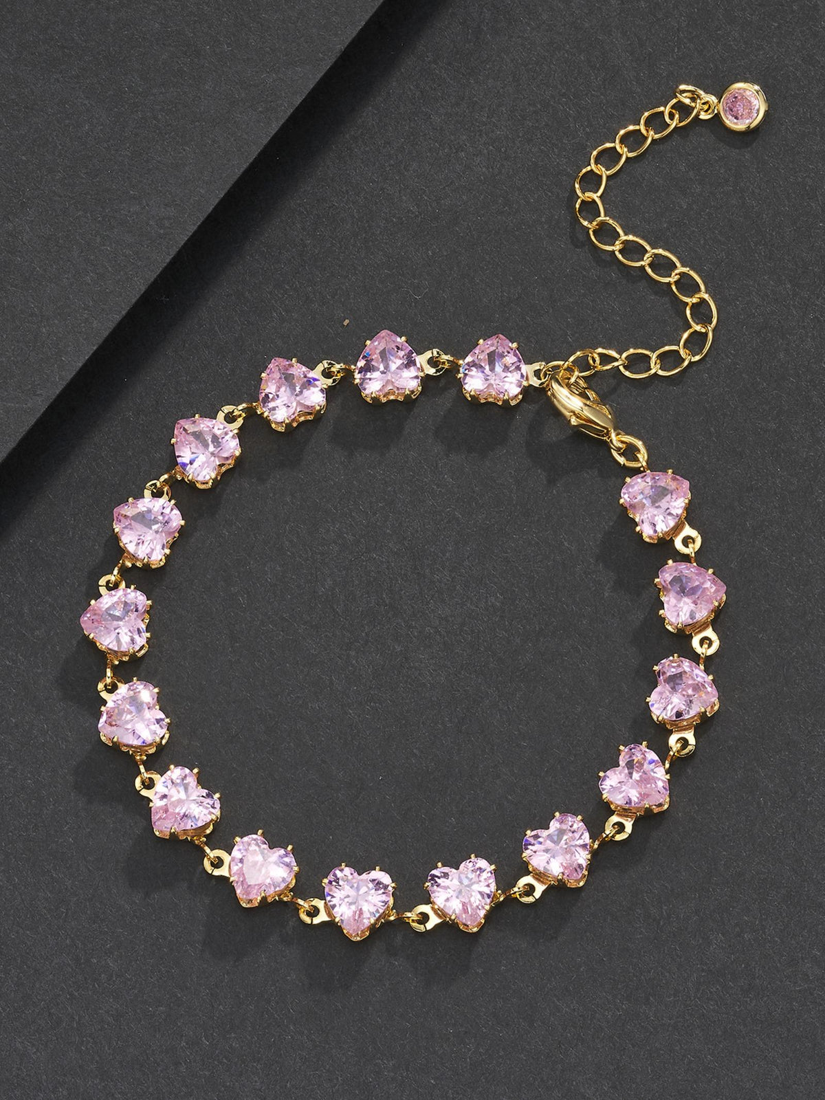 6mm Adjustable Pink Heart CZ  Bracelet