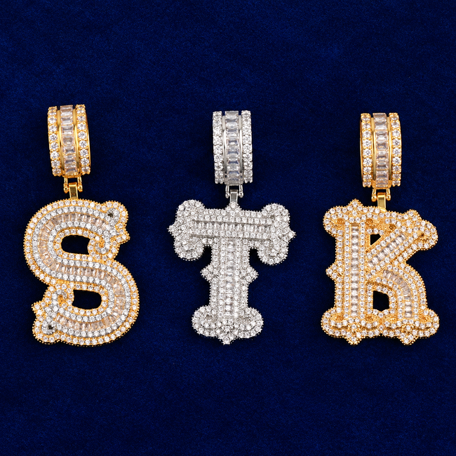 Custom VVS Baguette Script Name Pendant Main Image