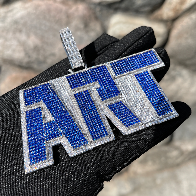 Custom Iced Out Block Letter Pendant Necklace – Multi-Color CZ, 3mm Rope Chain Hover Image