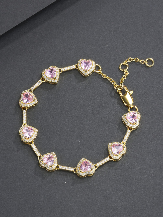 10mm Pink Heart CZ Statement Bracelet Hover Image