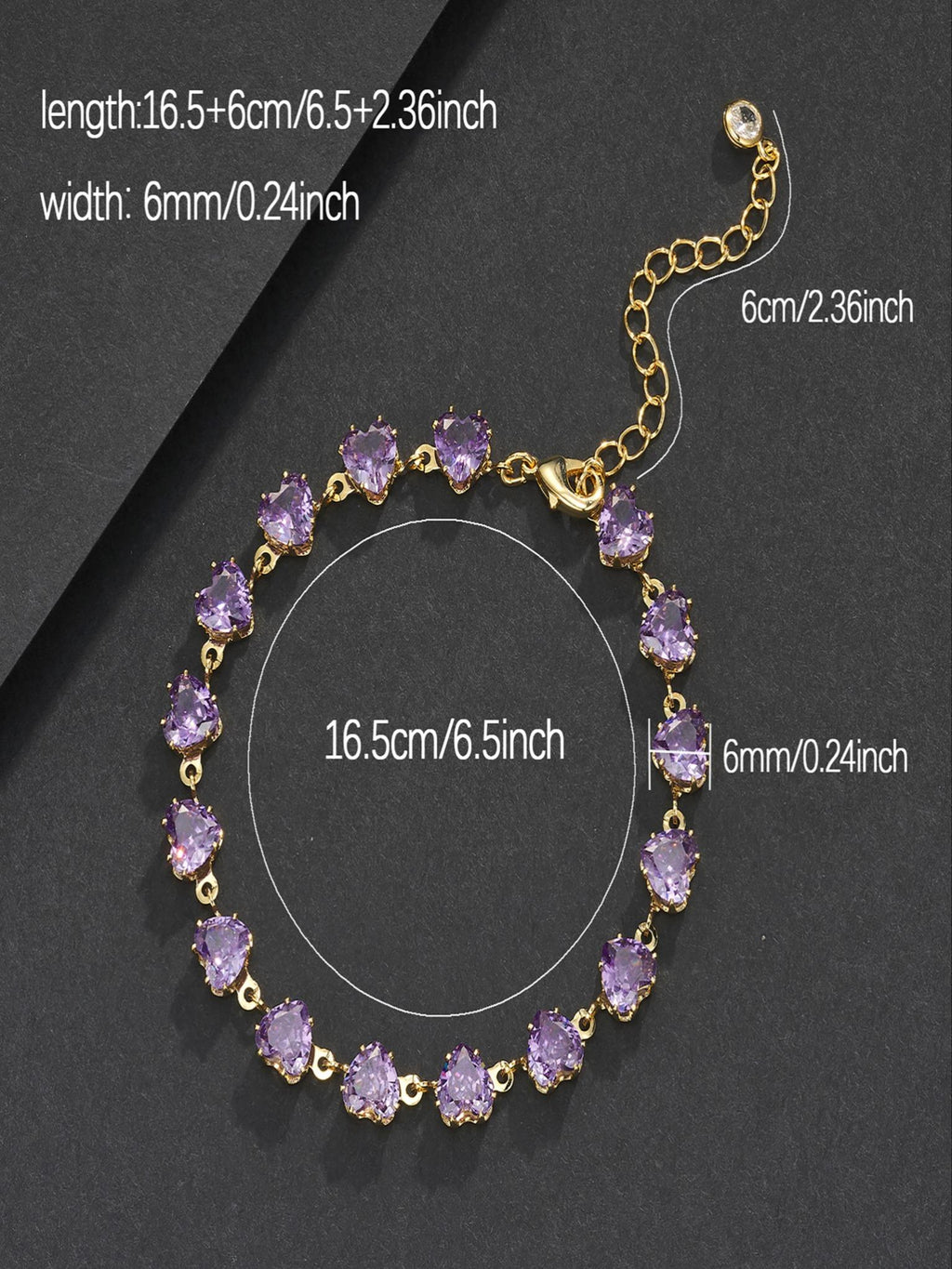 6mm Purple Heart CZ Statement Bracelet