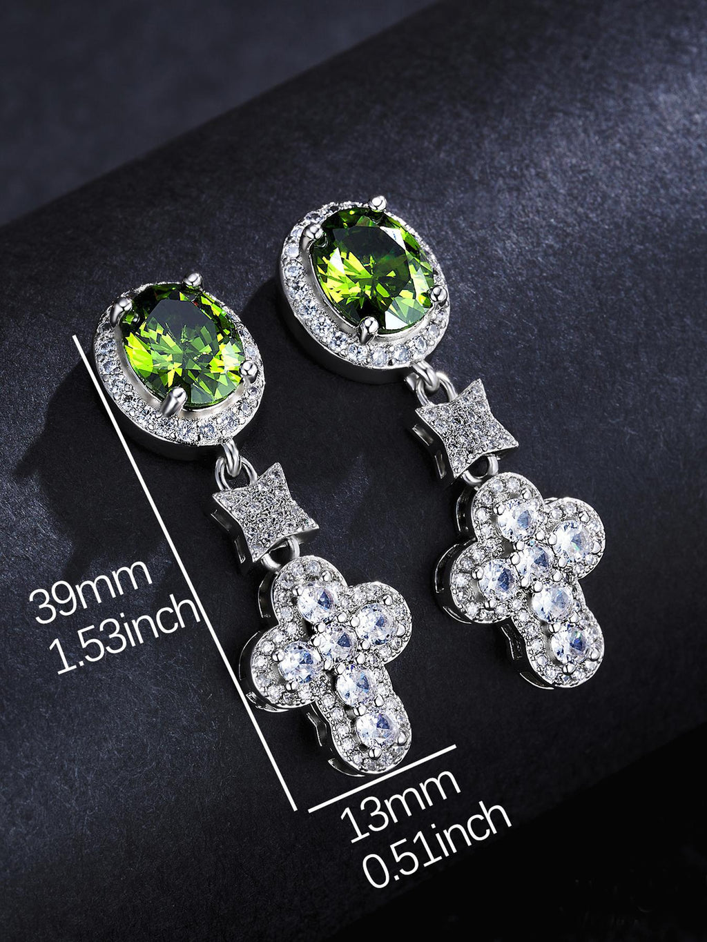 Emerald Green CZ Cross Stud Earrings