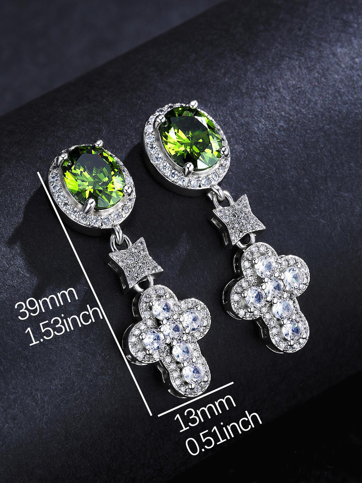 Emerald Green CZ Cross Stud Earrings
