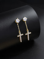Iced Cross CZ Stud Earrings