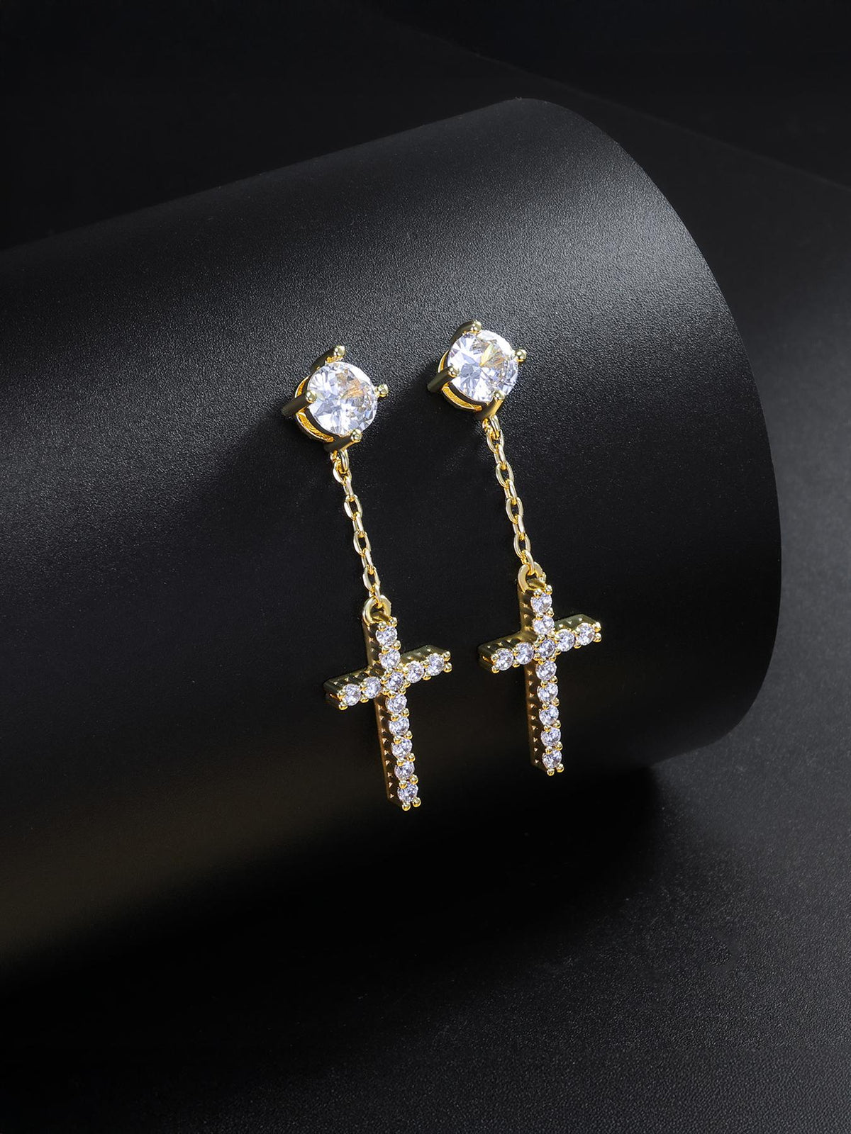 Iced Cross CZ Stud Earrings