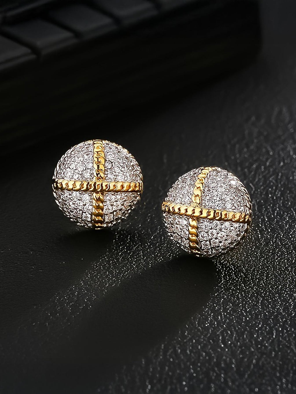 Iced Half-Halo Cross Stud Earrings