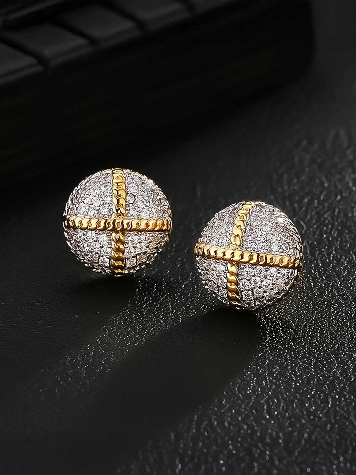 Iced Half-Halo Cross Stud Earrings