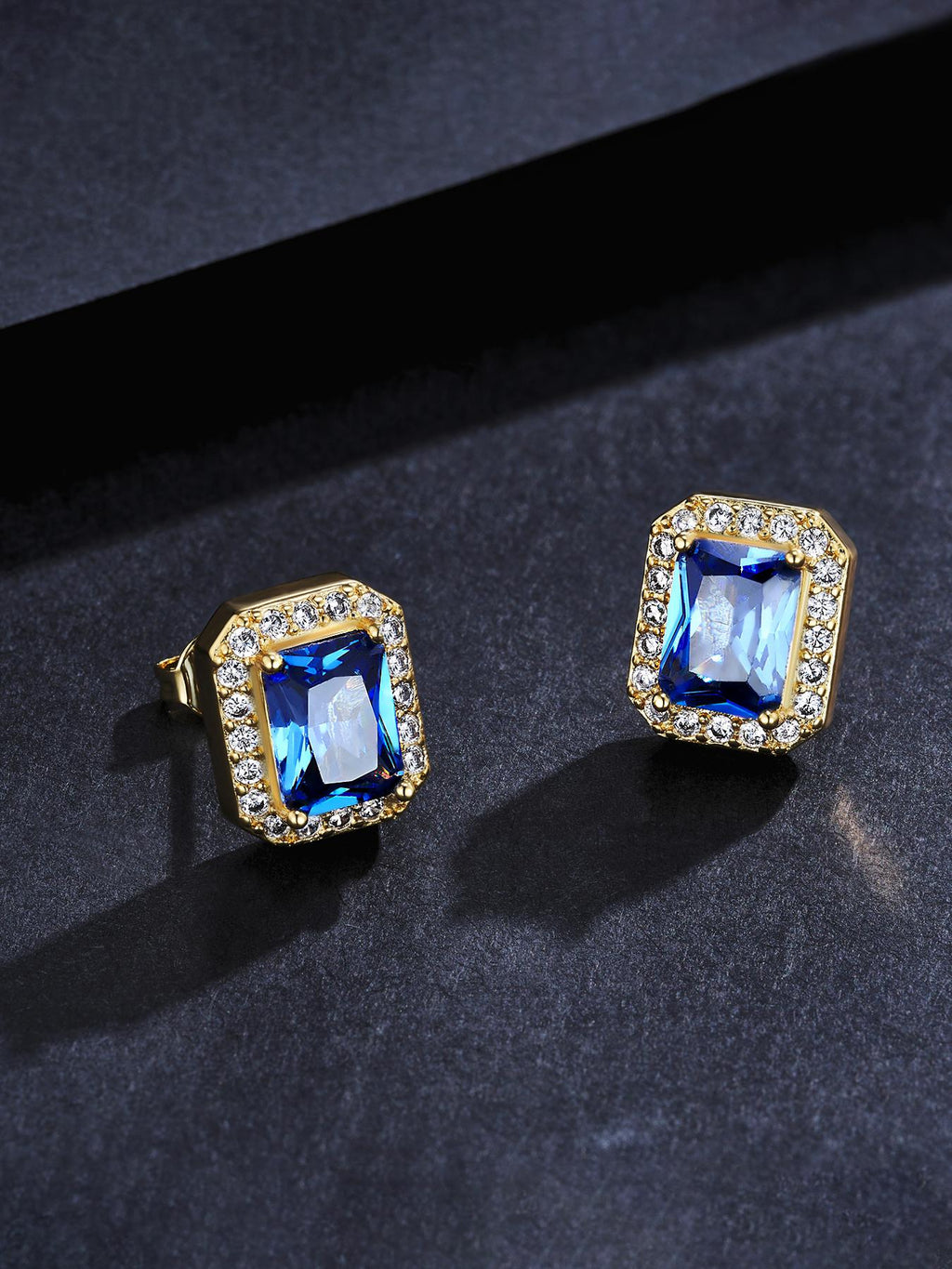Blue Gem Iced Stud Earrings