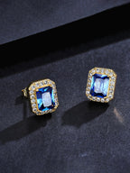 Blue Gem Iced Stud Earrings