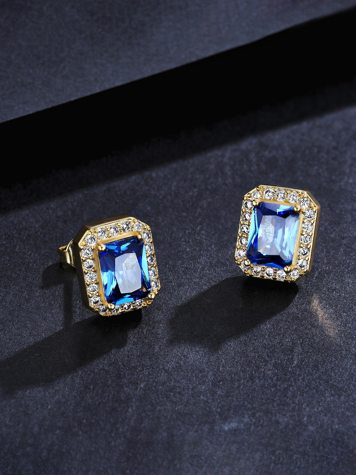 Blue Gem Iced Stud Earrings