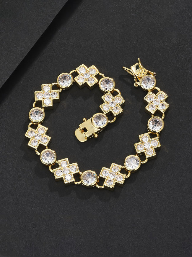 Large CZ Floral Cross Tennis Bracelet Main Image